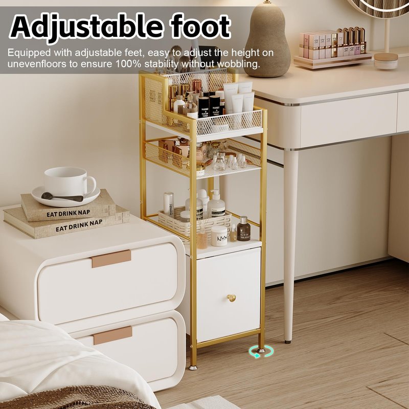 Makeup Organizer Storage Cart with Drawers, Large Floor Makeup Skincare Organizers, Rolling Makeup Cart Vanity Organizer Cosmetics Display Cases Holder for Nail Polish Brush Hair Tool（Gold）