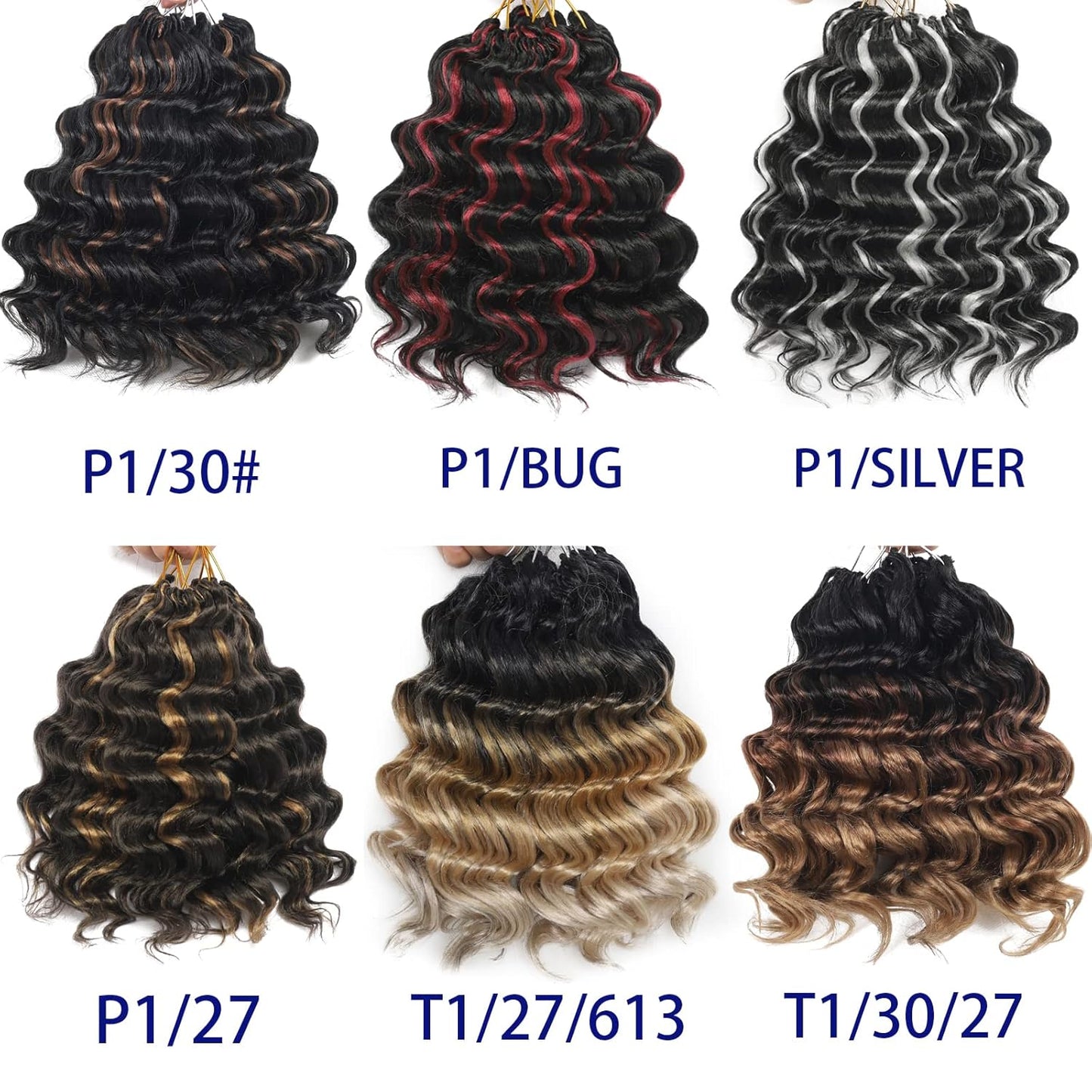Brown Blonde Ocean Wave Crochet Hair - 14 Inch Deep Wave Synthetic Braids | 7 Packs T1/30/27