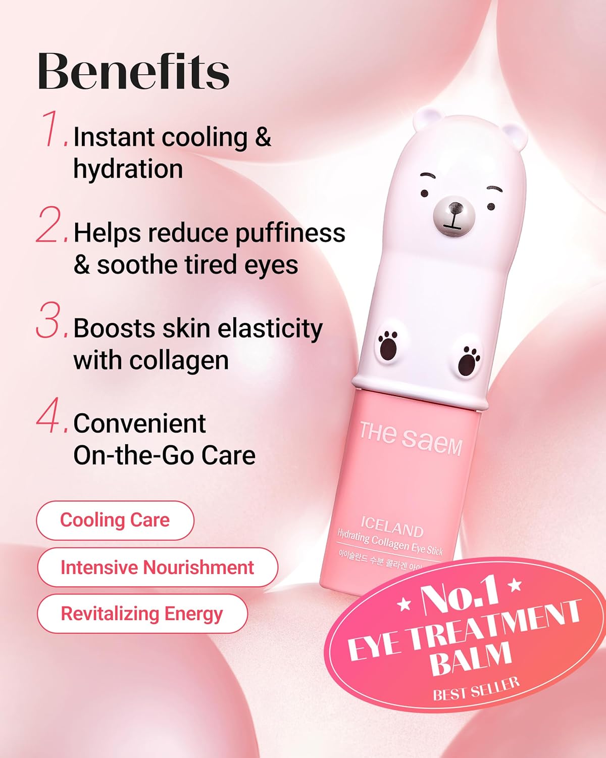 Iceland Hydrating Collagen Eye Stick - Anti-Wrinkle Moisturizing Balm for Saggy Skin | 0.38 oz Rose Scent
