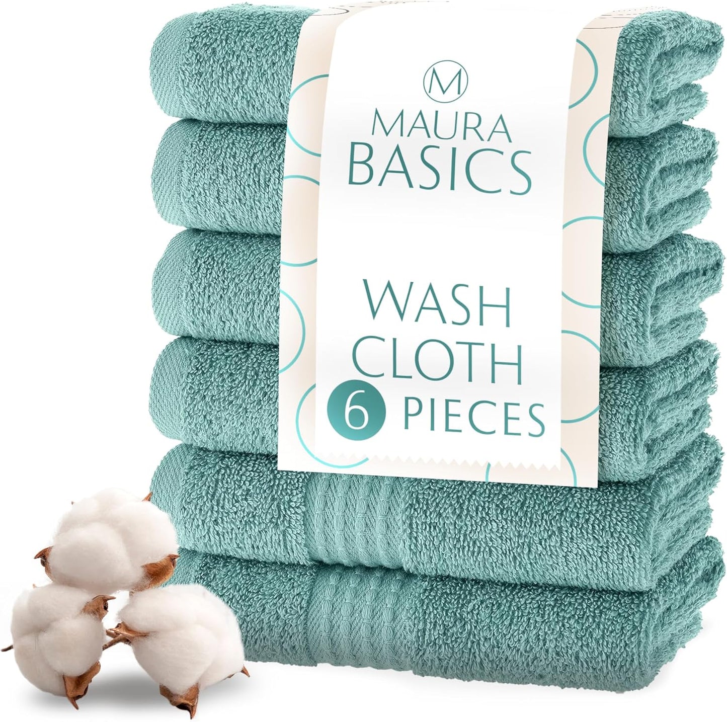 Turkish Cotton Washcloth Towel Set - High-Performance Bathroom Essentials | 13"x13" | Seafoam Color