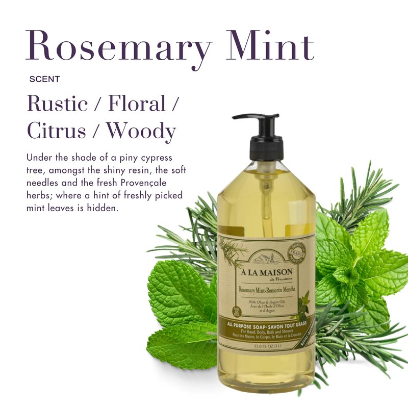 A LA MAISON French Liquid Hand Soap, Rosemary Mint - Natural Hand Wash Made with Essential Oils - Biodegradable, Plant-Based, Vegan, Cruelty-Free, Alcohol & Paraben Free (33.8 oz, 2 Pack)
