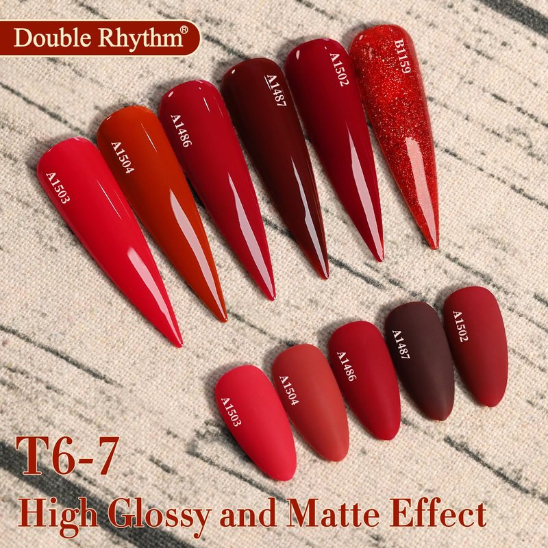 Gel Polish Set - 6 Pcs 15 ML Soak Off Gel for Nail Art | Glitter Burgundy & Dark Cherry Red