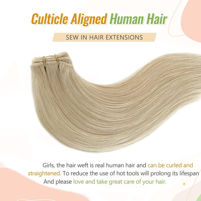 Blonde Sew-In Hair Wefts | 16-Inch Double Weft Human Hair Extensions - Thick & Full Platinum Color