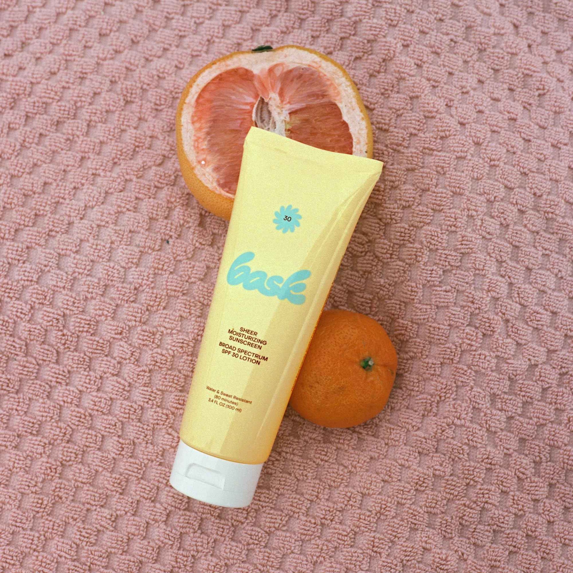 Bask Suncare SPF 30 Sheer Moisturizing Sunscreen Lotion - Broad Spectrum UVA/UVB Protection, Dermatologist Recommended, Hydrating, Lightweight & Fast Absorbing, No White Cast, Travel Size, 3.4 fl oz