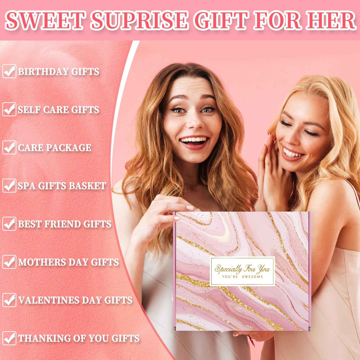 Gifts for Women, Mom, Wife, Girlfriend, Her, Sister, Grandma, Bestie - Happy Birthday, Christmas, Best Friendship Gifts, Unique Thank You Gifts - Rose Relaxing Spa Gift Self Care Gift Baskets Set