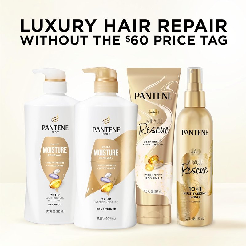 Pantene Daily Moisture Renewal Conditioner - Pro-V Hydration for Dry, Color-Treated Hair | 25.1 Oz Each, 2-Pack + Miracle Rescue Shot (0.5 Oz)