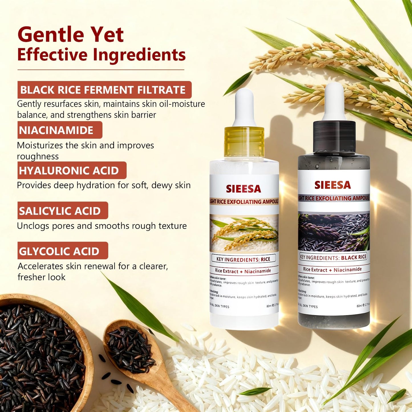 Rice Peel Shot,Peel Shot Glow Rice Ampoule Duo, White&Black Rice Exfoliant,Removes Dead Skin and Blackheads,Niacinamide Controls Oil Salicylic Acid Gentle Pore Clean, For Various SkinS(5.4 fl oz)