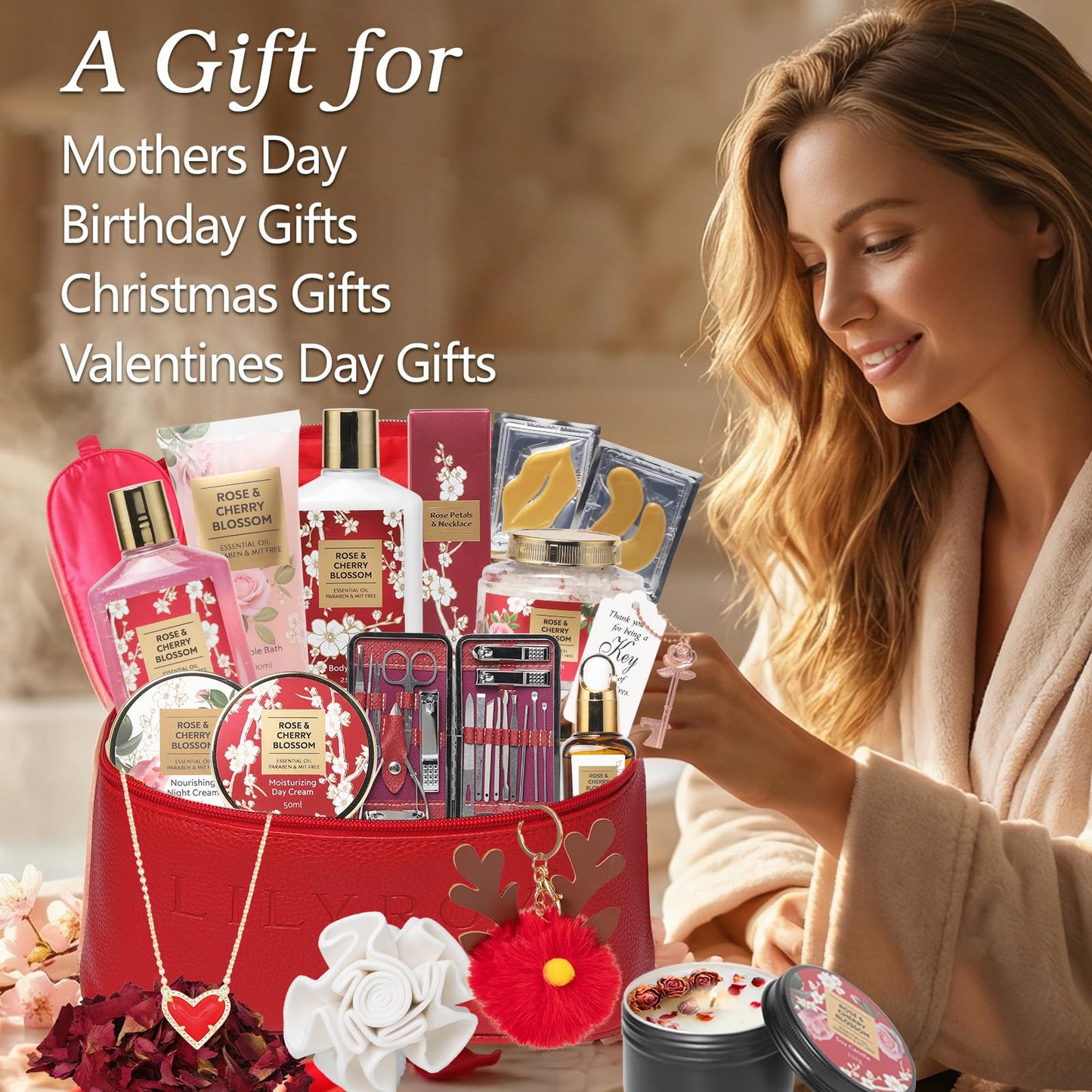 Gifts for Women - 36Pcs Rose Bath and Body Gift Set, Spa Gift Set for Women, Beauty Care Kit | Gift for Christmas, Birthday, Mothers Day, Valentines Day Gifts for Her Wife Perfect for Travel