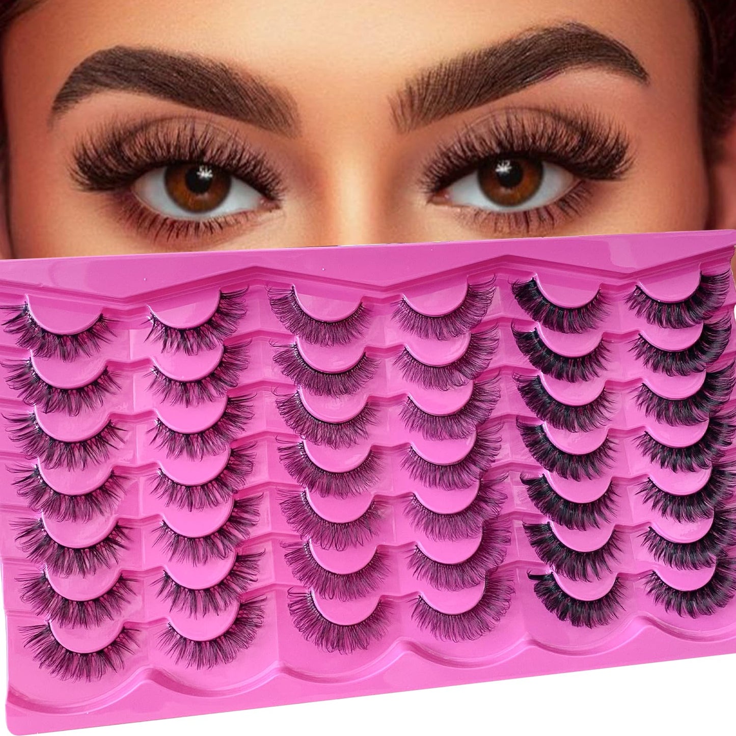 Royaomis 21 Pairs Russian Strips Lashes 12-18mm Wispy Fake Lashes that Look Like Extensions D Curl Lash Strips 3 Styles Natural False Lashes Mink(R-21)