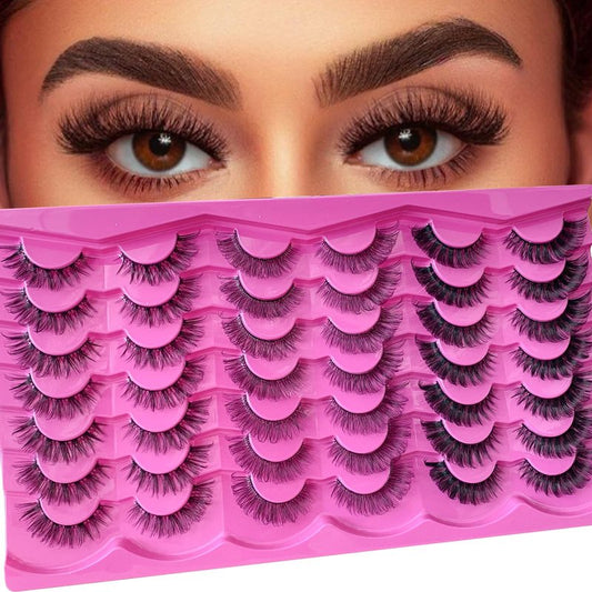 Royaomis 21 Pairs Russian Strips Lashes 12-18mm Wispy Fake Lashes that Look Like Extensions D Curl Lash Strips 3 Styles Natural False Lashes Mink(R-21)