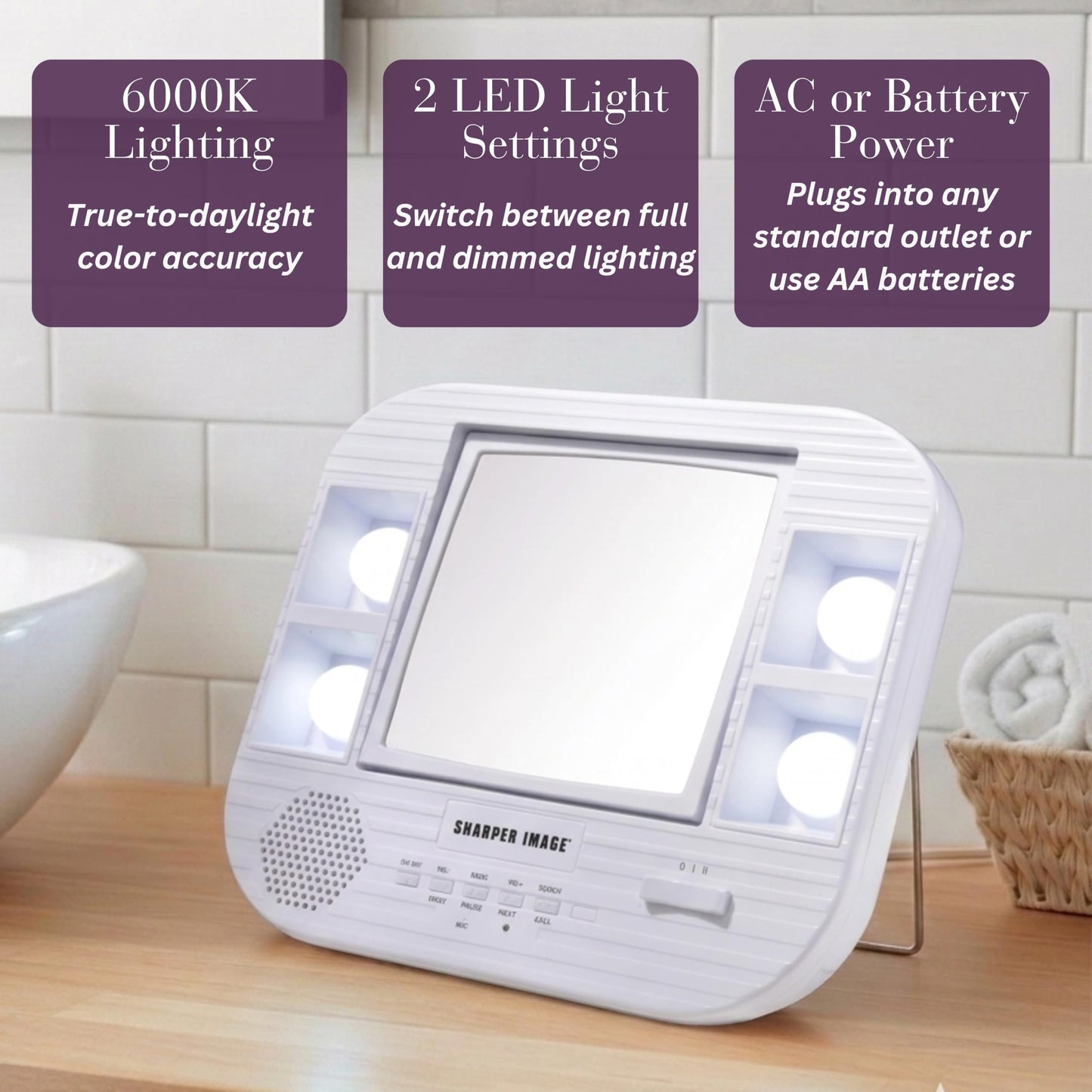 JERDON Two-Sided Bluetooth Makeup Mirror with Lights - Vanity Mirror with 5X Magnification & Multiple Light Settings - White - Model J1025