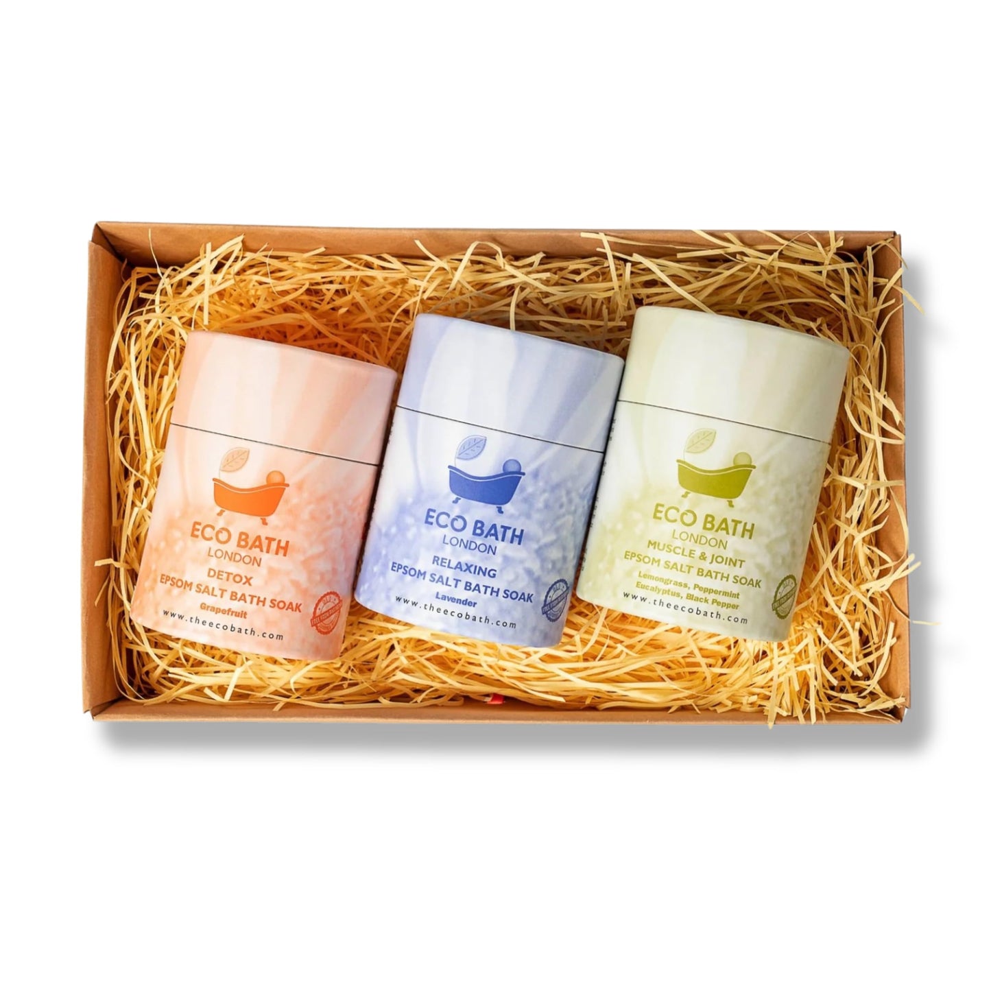 Eco Bath London Epsom Salt Gift Set - 3 x 8.8 oz (250 g) Premium Bath Salts Collection, Magnesium Bath Soak Sampler Made in UK, Relaxation Spa Gift Box for Women and Men, Self Care Birthday Gift