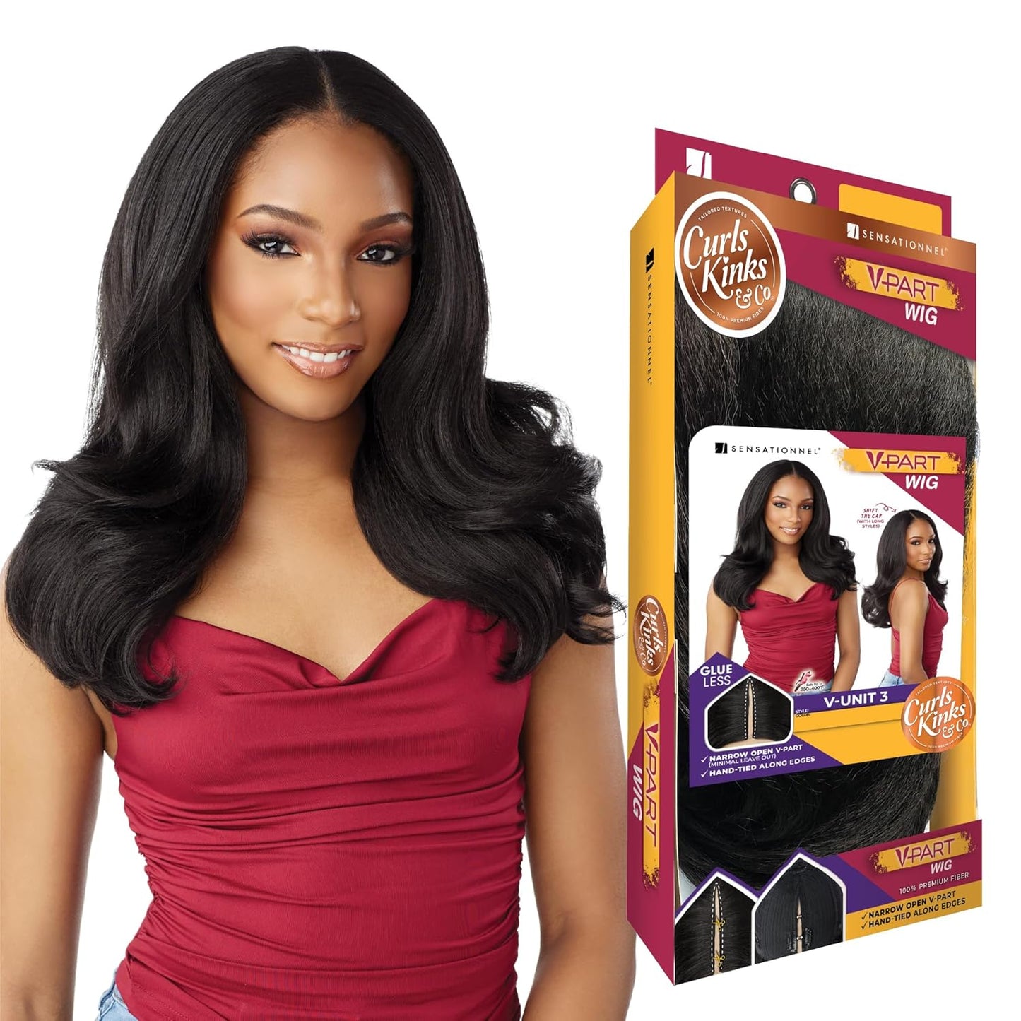 Sensationnel V-Part Wig - Natural Kinky Texture for 3C to 4C Hair | Glueless, Narrow Part, 1B Off Black
