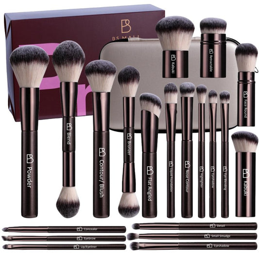 Professional Makeup Brush Set BS-MALL with Travel Case, 20PCS Synthetic Makeup Brushes for Foundation, Conce aler, Blush, Powder & Eyeshadow, Labeled Face Eye Brushes for Beginners, Makeup Artists
