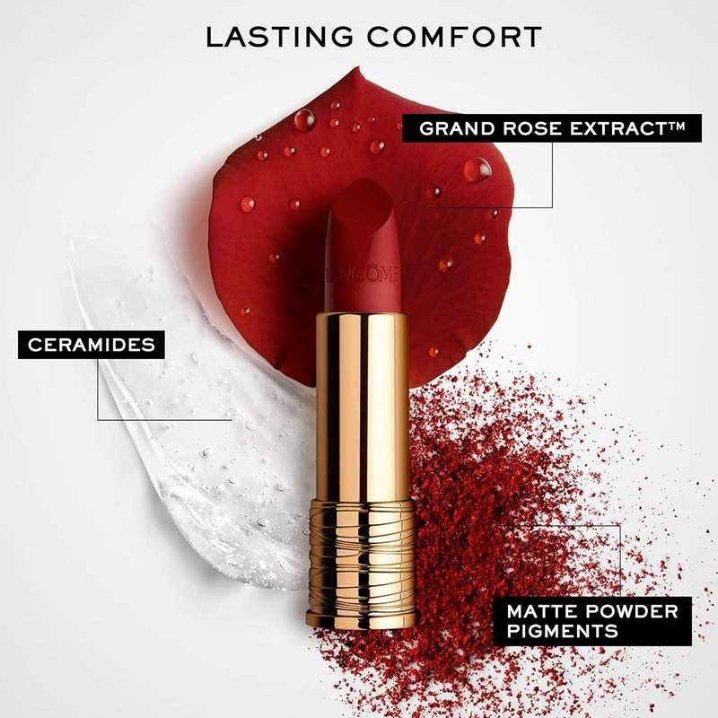 Lancôme L’Absolu Rouge Drama Matte Lipstick - Ultra Matte Finish, 8HR Full Coverage, Moisturizing Ingredients