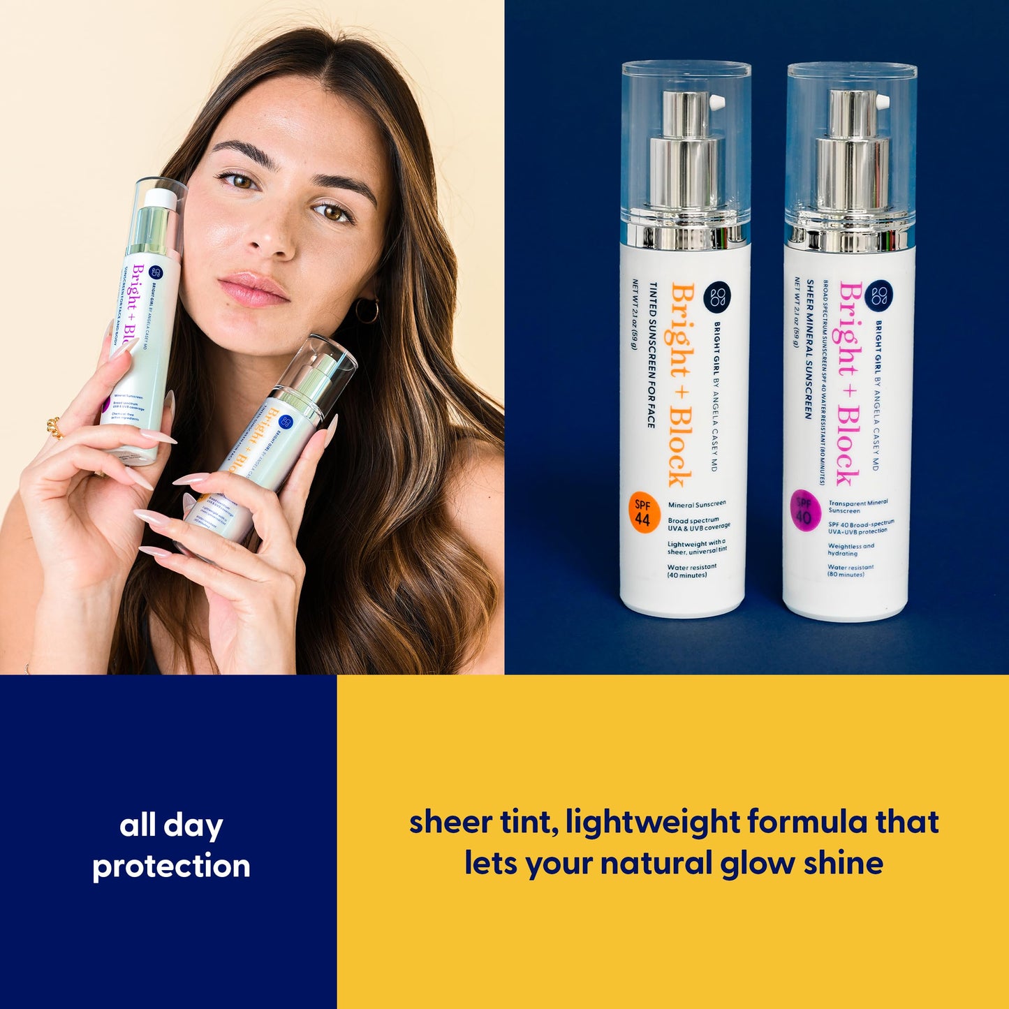 Bright Girl Bright+Block SPF 44 Tinted Mineral Sunscreen Facial Skincare Gentle Hydrating Comfort Titanium Hyaluronic Sensitive Skin