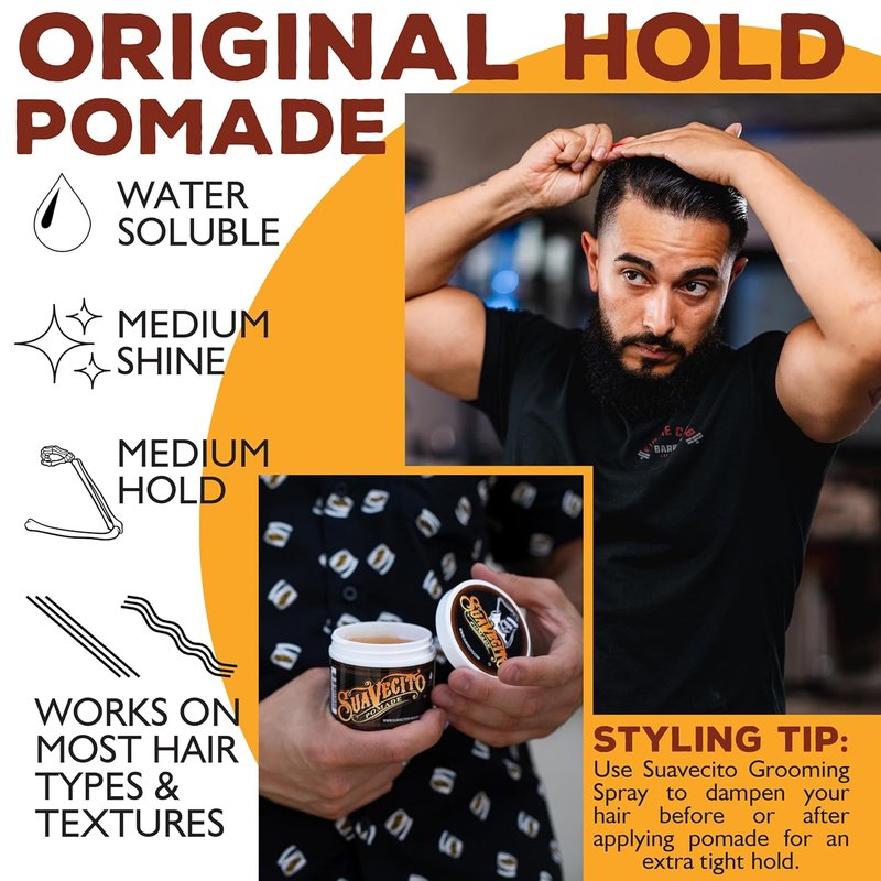 Suavecito Pomade Original Hold - Medium Shine Water-Based Hair Gel | 4 oz, Flake-Free, Easy Wash Out