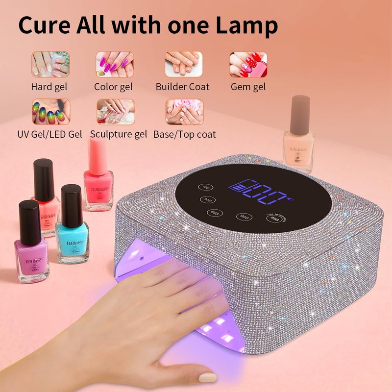 Kikugu Cordless UV LED Nail Lamp,72W Rechargeable UV Light for Gel Nails with 5 Timer Setting Quick Dry Curing Lamp with Display Auto Sensor for Salon & Home(Pearl Pink Diamond)