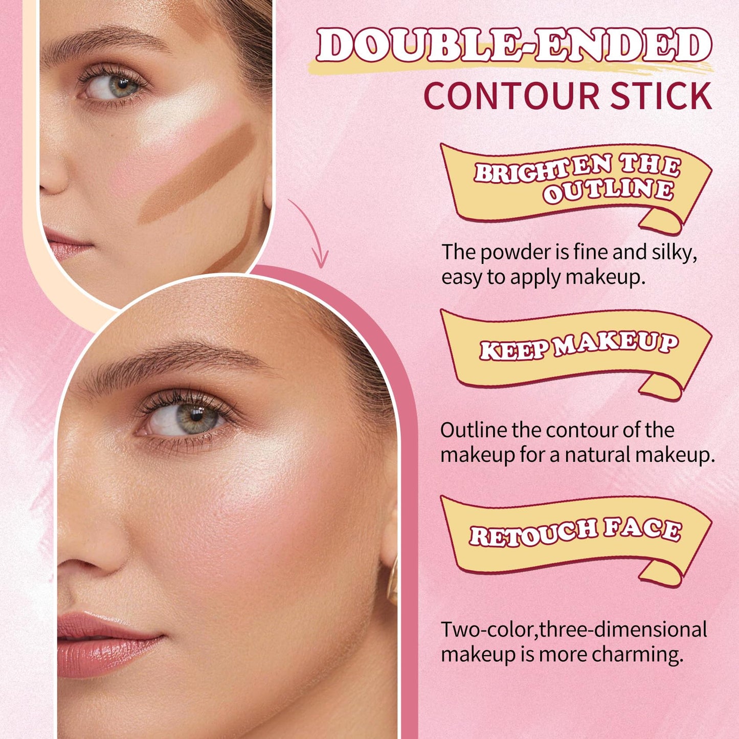 6 Pcs Cream Contour Stick Makeup Kit, Shades with Highlighter, Bronzer and Blush Sticks for Sculpt the Face All Skin Type, with Brush, Makeup Sponge, Buildable for Beginner Professional Set A