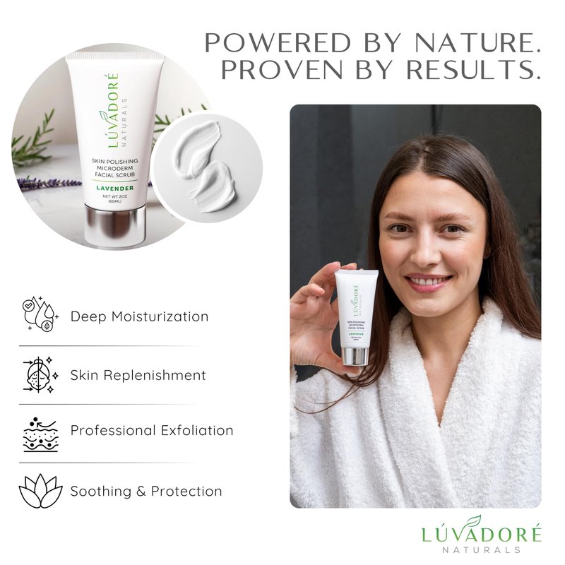 Luvadore Naturals Microdermabrasion Facial Scrub – Skin Polishing Exfoliating Face Scrub – Gentle Face Exfoliator with Shea Butter, Vitamin E – Hydrating and Smoothing Formula for Wrinkles, Scars