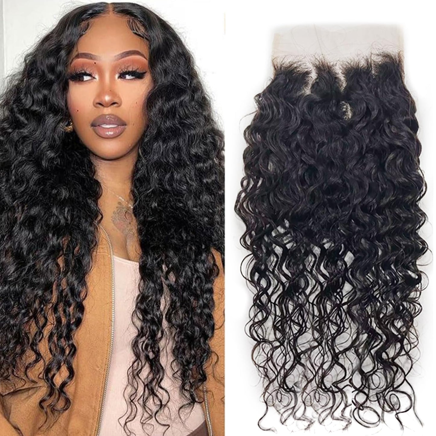Water Wave 6x6 HD Transparent Lace Closure - 10 Inch Pre-Plucked Natural Hairline with Baby Hair | High Density Brazilian Virgin Human Hair