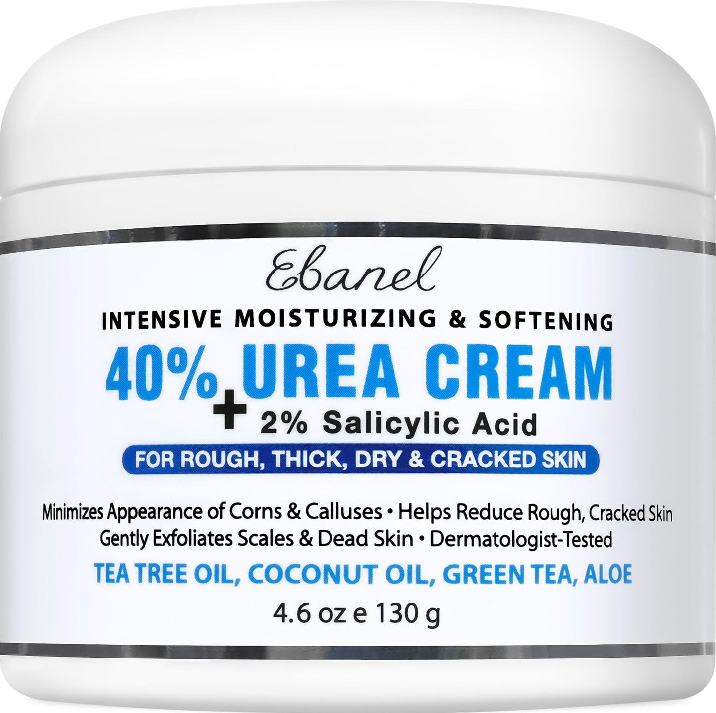 Ebanel Urea Cream 40% plus Salicylic Acid 2%, Foot Cream for Dry Cracked Heels Feet Knees Elbows Hands, Foot Dead Skin Cuticle Callus Remover Toenail Softener, Keratolytic Skin Barrier Repair Cream
