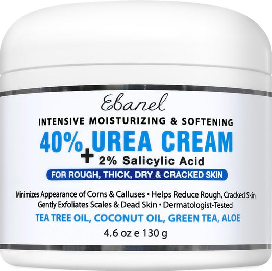 Ebanel Urea Cream 40% plus Salicylic Acid 2%, Foot Cream for Dry Cracked Heels Feet Knees Elbows Hands, Foot Dead Skin Cuticle Callus Remover Toenail Softener, Keratolytic Skin Barrier Repair Cream