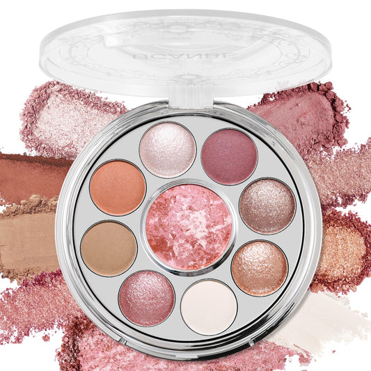 UCANBE Baked Eyeshadow & Blush Palette, High Pigmented Blendable Matte Shimmer Rose Pink Eye Shadow & Cheek Makeup Palette, Rotating Compact Design Makeup Gift, 02 Whispered Rose