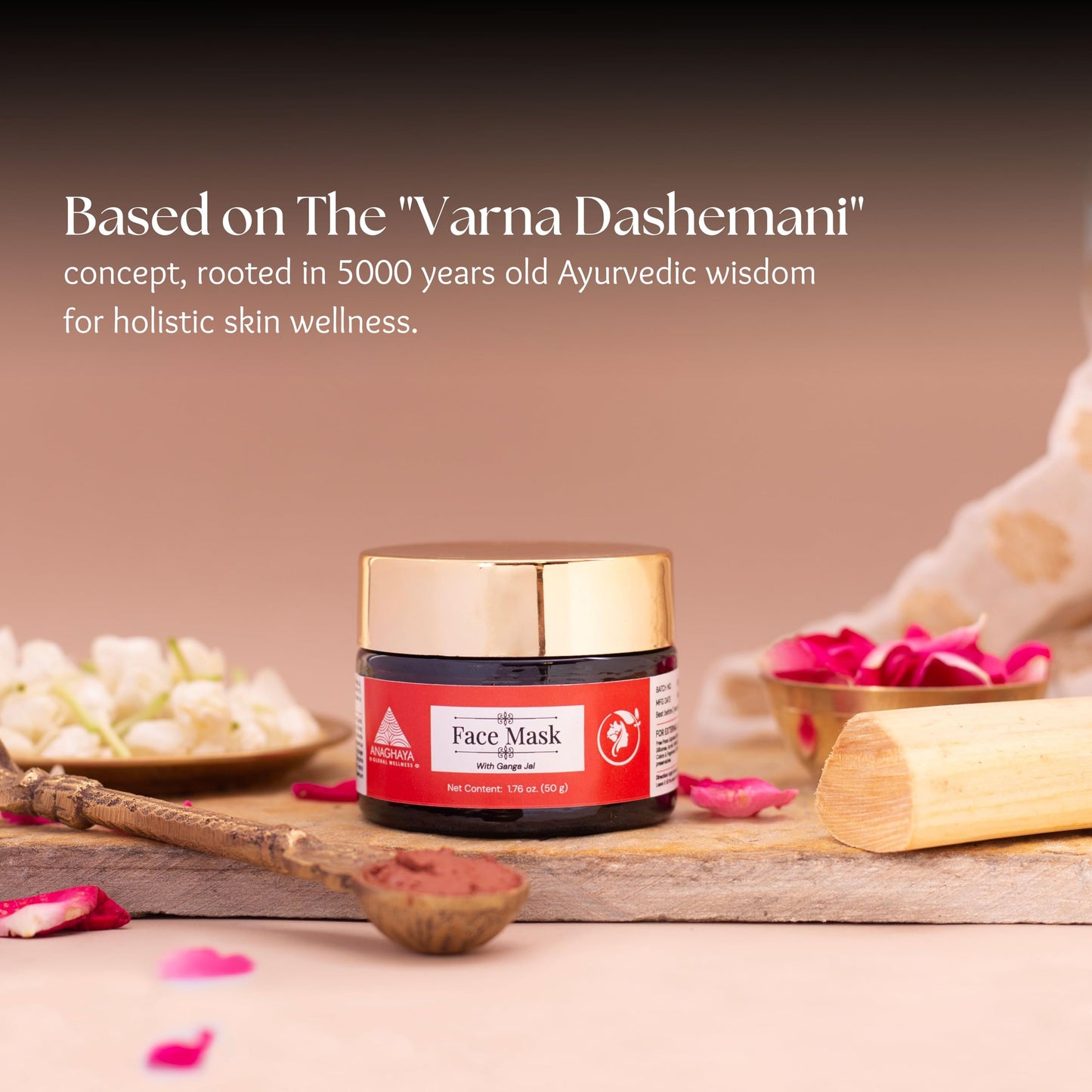 Ayurvedic Clay Facial Mask for Natural Skin Care with Hydrating Radiant Glow Formula - 1.76 Fl oz, Anti-Aging Face Mask for Dull Skin with Ganges Water, Rose Water, Red Ochre Clay & Clarified Butter
