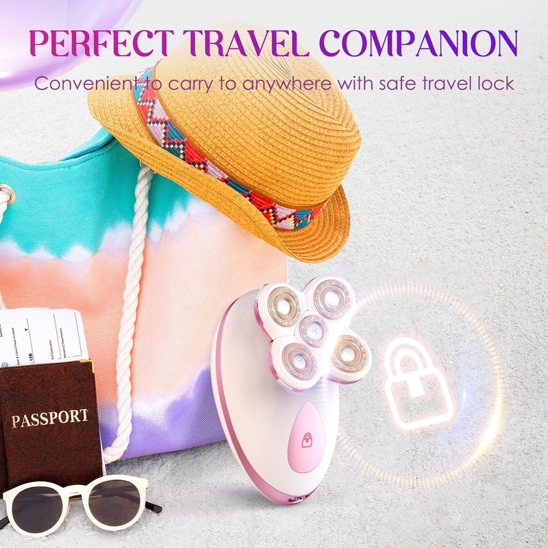 Electric Razors for Women Legs - Painless Body Shavers for Sensitive Skin - 5 in 1 Cordless Lady Trimmer for Women's Leg, Bikini and Face - Waterproof Wet/Dry Remover, Rechargeable, Fuchsia