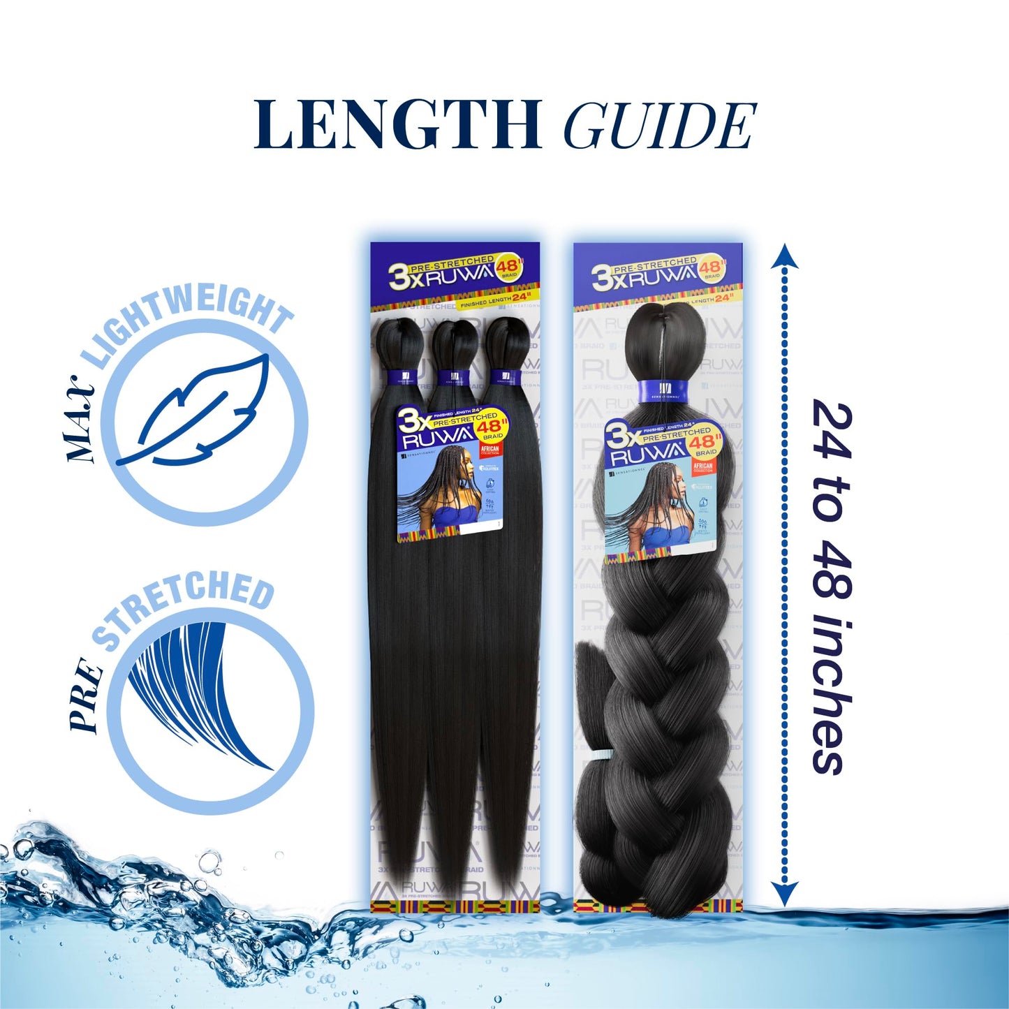 Sensationnel Ruwa prestretched braiding hair - 3x 48 inch water repellent kanekalon fast dry synthetic sports itch free (5 pack, 27 HONEYBLONDE)