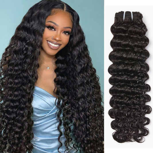 Wequeen 16A Deep Wave Water Wave Human Hair Bundles 100% Unprocessed Brazilian Virgin Hair Quick Weave Bundles Human Hair Extensions Real Human Hair,Deep Wave 16 Inch