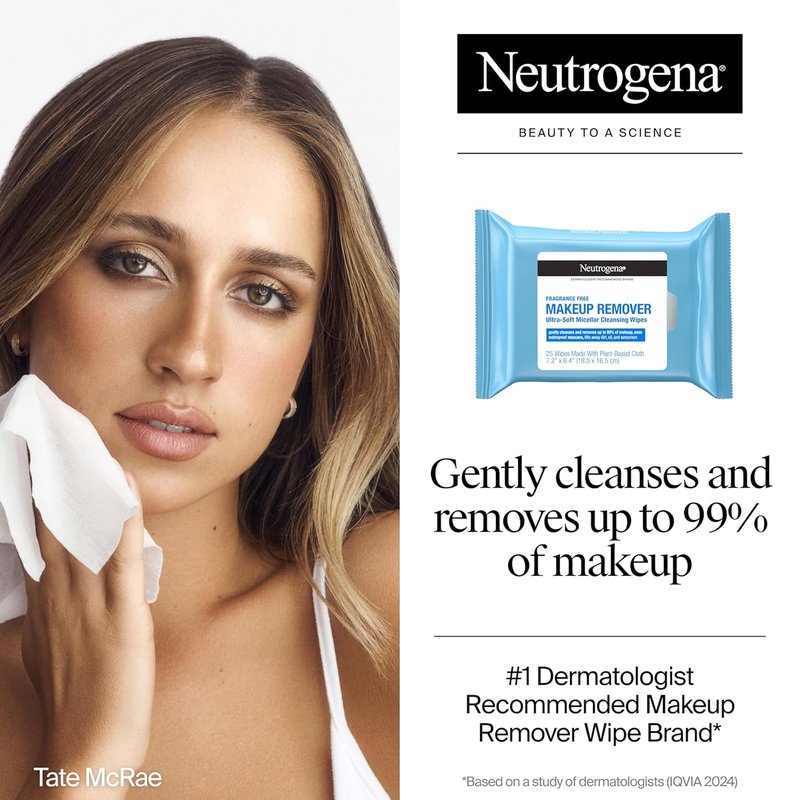Neutrogena Makeup Remover Wipes - Fragrance-Free, Alcohol-Free | 20 Individually Wrapped Towelettes for Travel