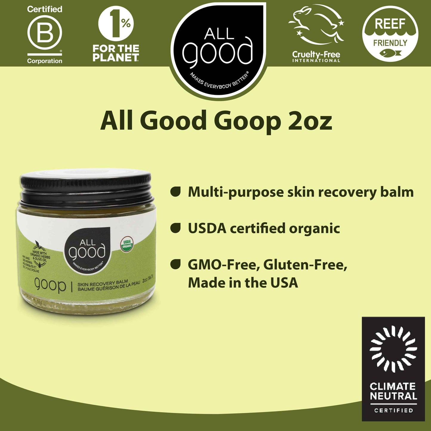 All Good Goop - Organic Skin Relief Balm & Ointment w/Calendula for Dry Skin, Scars, Eczema, Diaper Rash, Bug Bites, Burns, Chapped Lips - Safe for Baby & Sensitive Skin (2 oz)