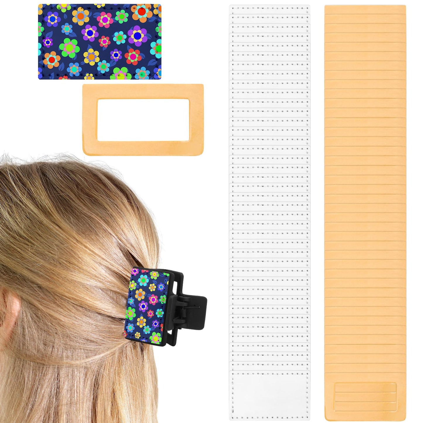 ZhouBoat 40 Pack Thin Hair Claw Clips Cover Sublimation Square Claw Clips Cover Blanks 1.8 inch PU Leather for Thin Hair Including 40 Pcs Strong Double-sided Adhesive, NO Clip Included