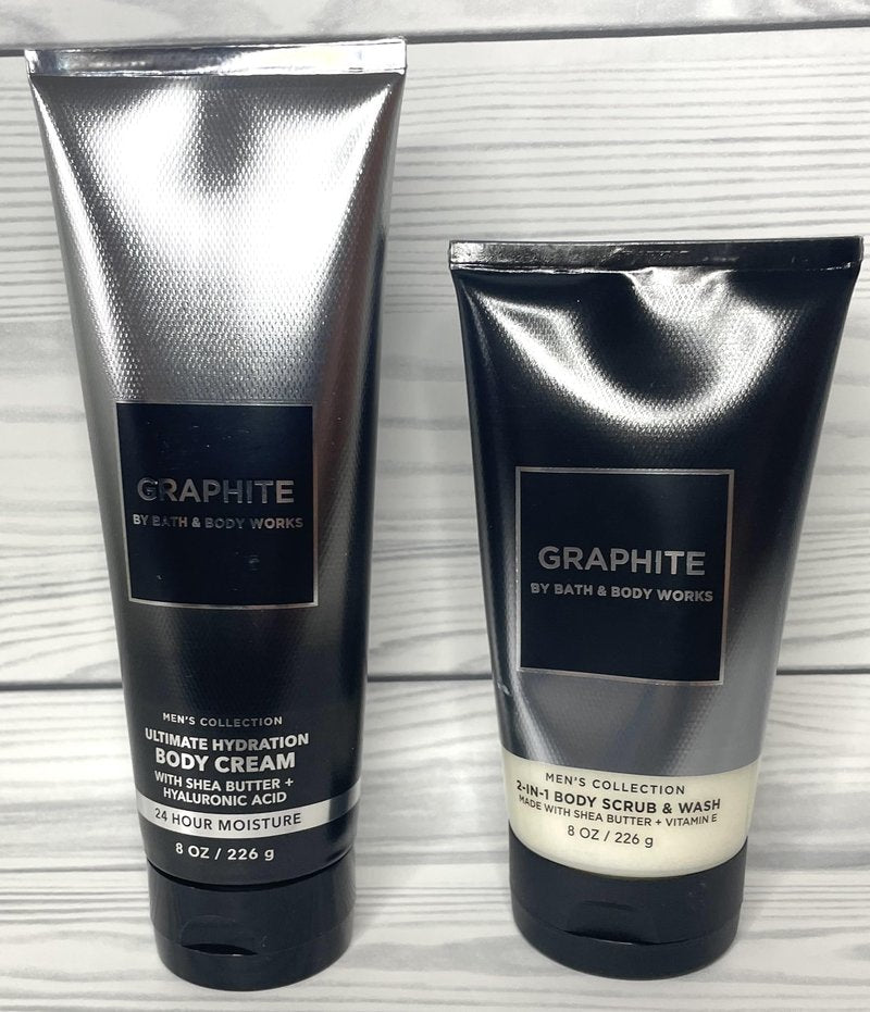Bath and Body Works Men's Graphite Ultimate Hydration Body Cream and Body Scrub Set of 2