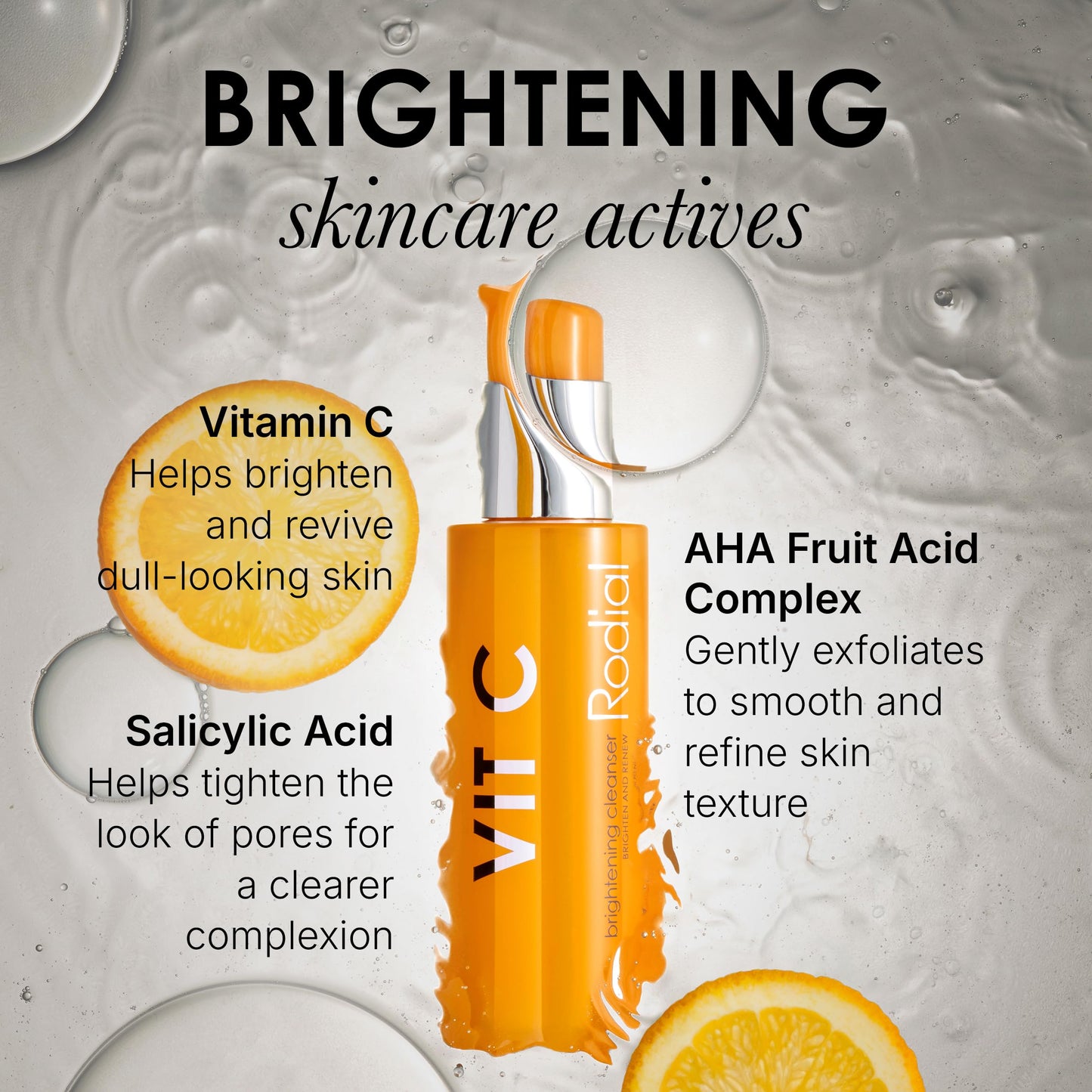 Rodial Vitamin C Brightening Facial Cleanser 4.6 fl oz - Daily Gel Face Wash with Vitamin C, Glycolic & Lactic Acids for Smoother, Firmer, More Radiant Skin