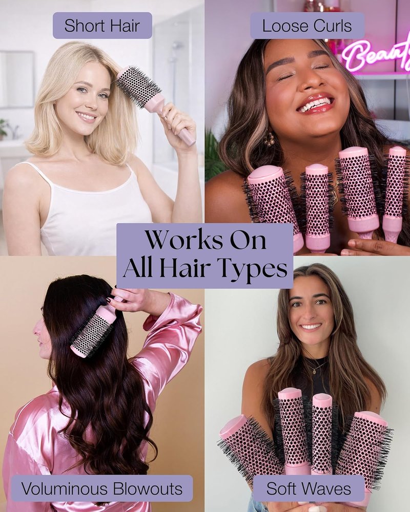 Round Blow Dry Brush Set for Women - Voluminous Blowouts | Ceramic Ionic Technology - Luxury Gift (Pink)