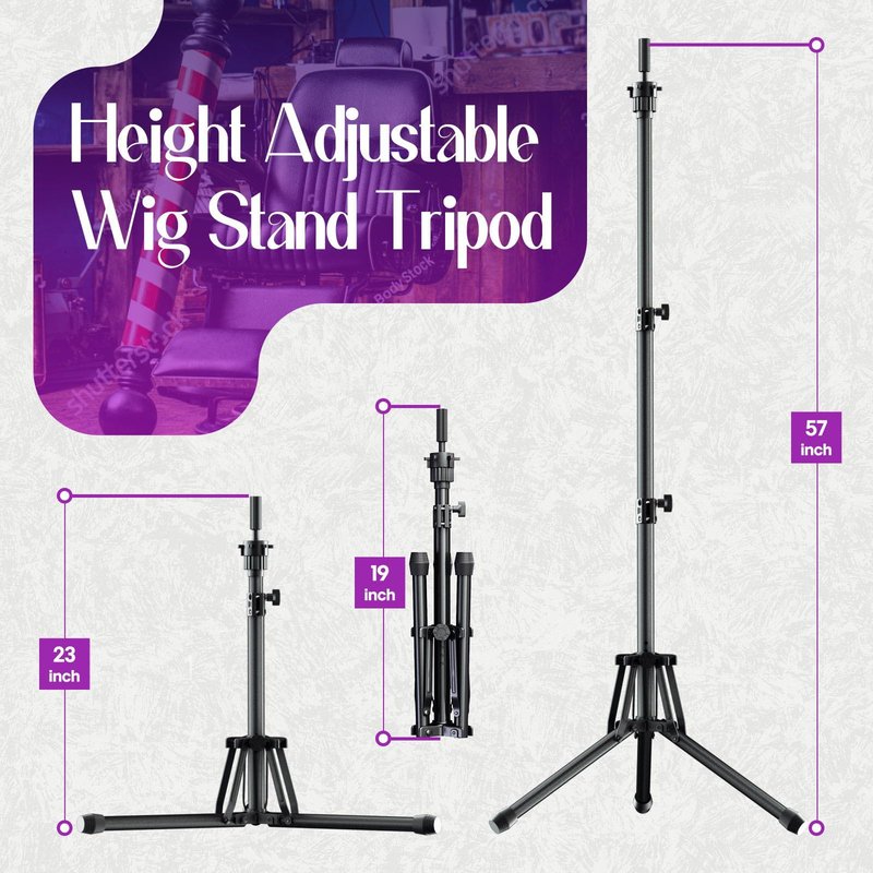 ORWOD Wig Head Stand Adjustable Height - Upgrade Wig Tripod Stand with Reinforced Tool Tray , Foldable Mannequin Head Stand for Beauty and Hairdressing Styling Training (Additional 1 Free Accessory)