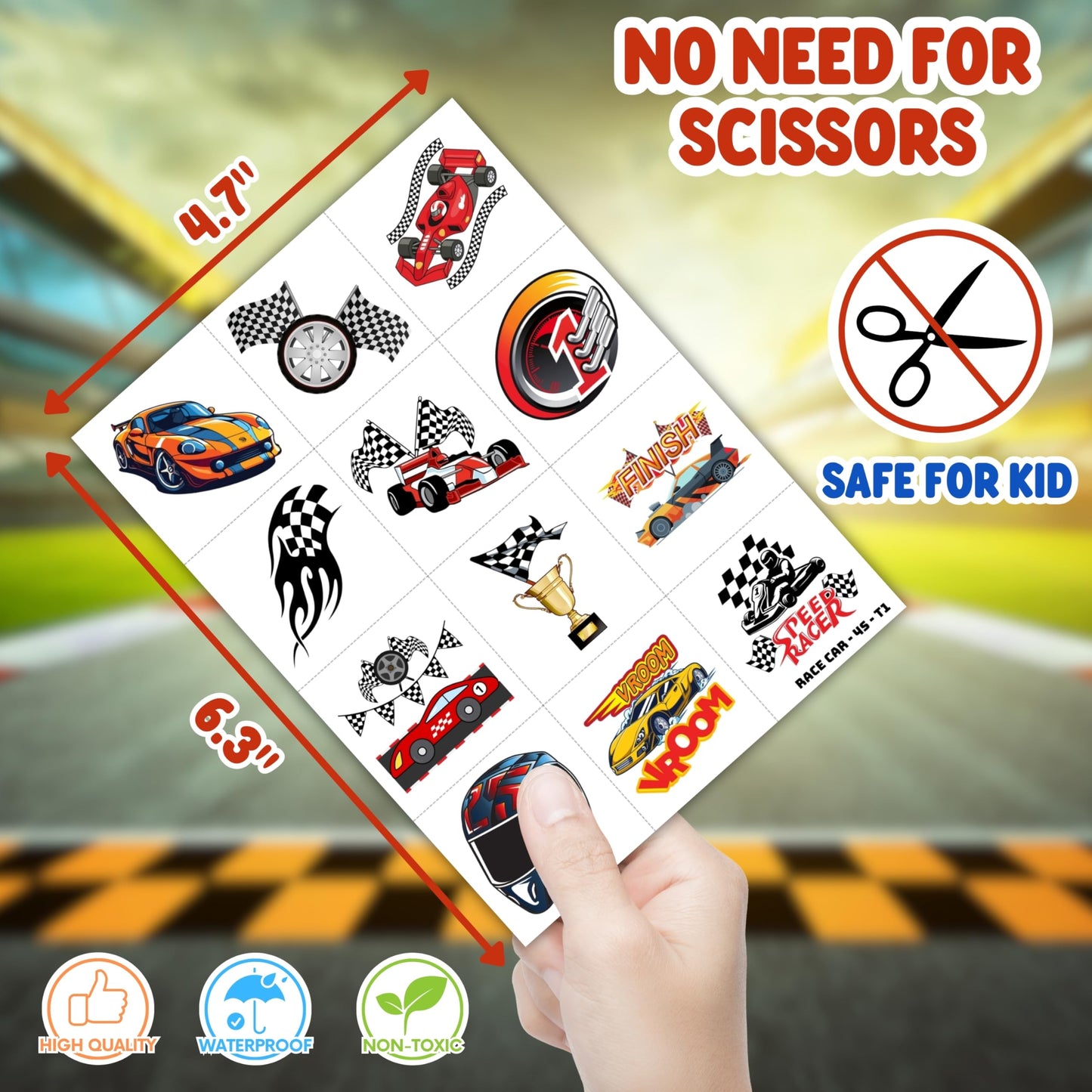 72PCS Race Car Party Favors for Kids - Car-Themed Party Supplies with 48 Pre-cut Temporary Tattoos & 24 Punch Balloons, Birthday Gifts, Goodie Bag Fillers, Classroom Rewards & Decorations