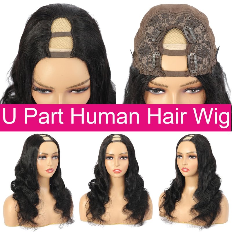 U Part Human Hair Wig - Body Wave Glueless Wig for Black Women | 14 Inch, 180% Density, Beginner Friendly