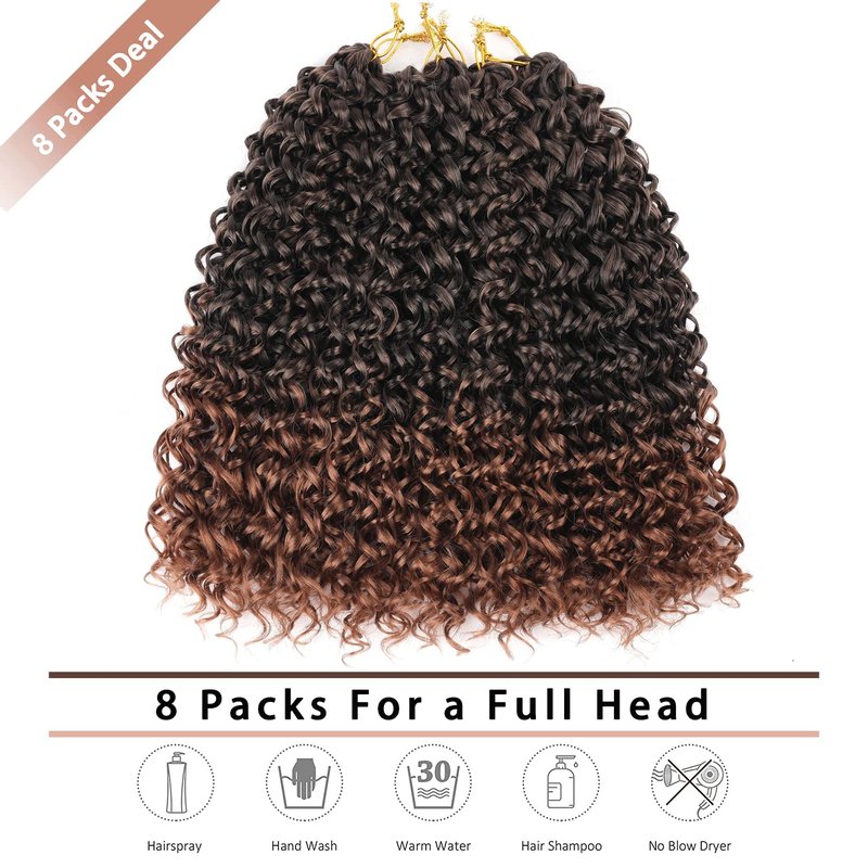 8 Packs 18 inch GoGo Curl Crochet Hair for Black Women Water Wave Curly Crochet Braiding Hair Ocean Wave Beach Curl Wavy Crochet Hair Extensions (Pack of 8, Ombre Brown)