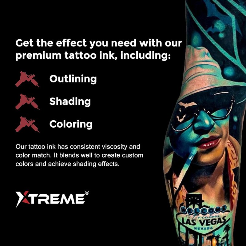 Xtreme Ink Neon Tattoo Ink Set - Vibrant UV-Free Water-Based Colors | Pink, Orange, Yellow, Green, Blue (5 x 1/2 oz)
