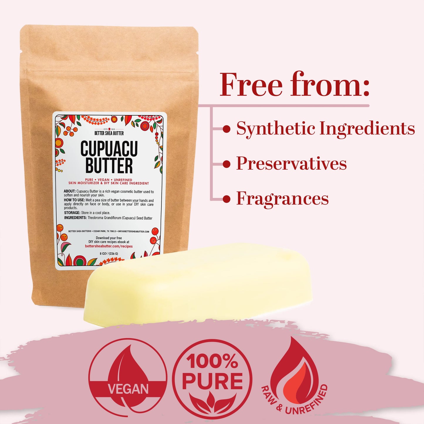 Cupuacu Butter Raw Pure and Unrefined - Brazilian Body Butter for Dry Skin and Hair, Body Butter Base for DIY Lotion, Soap Making and Skincare 8 oz Bar