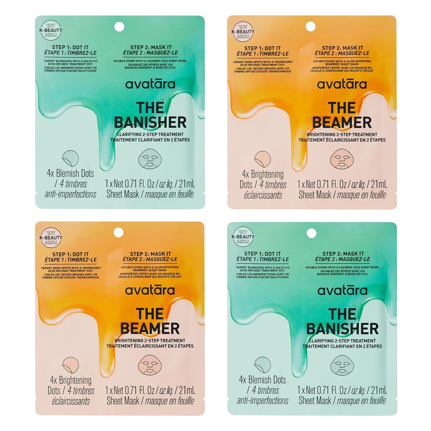 Avatara 2-Step Treatment Sheet Mask Variety 4-Pack - K-Beauty Pre-Mask and Sheet Mask Duos for Tweens and Teens - Hydrating, Brightening, Calming, and Glow Boost - Vegan, Synthetic Fragrance-Free