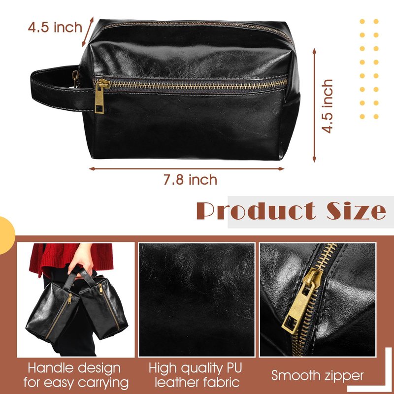 Hillban 6 Pcs Groomsmen Gift Men Travel Toiletry Bag, Bestmen Gifts Set, Leather Toiletry Bag with Side Handle Water Resistant Bathroom Supplies for Wedding Party Favor(Black)