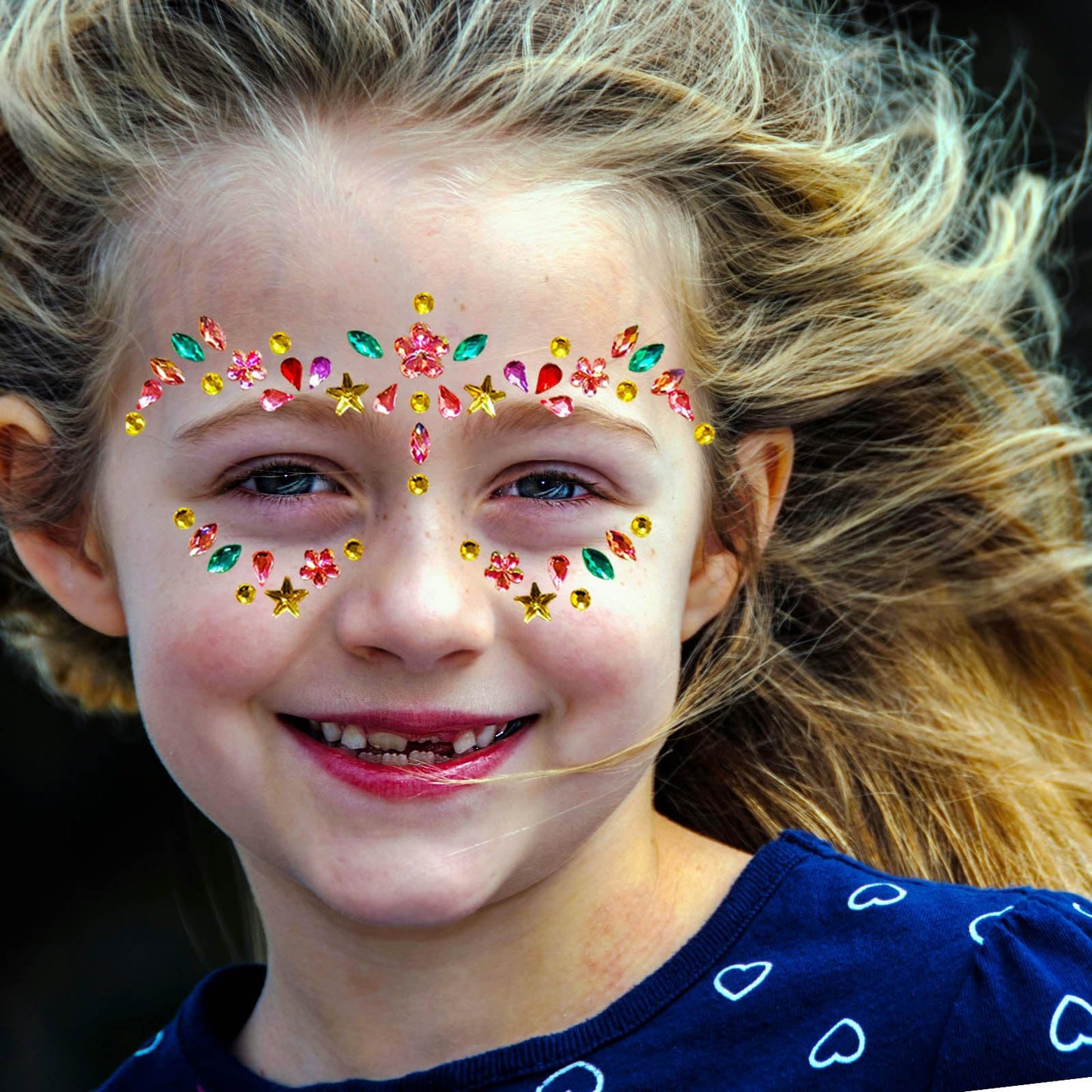 Kids Festival Face Jewels Gems – 4 Pack Sparkly Face Stickers & Crystal Temporary Tattoos – Fun Rhinestone Makeup for Girls for Halloween, Birthday, Christmas & Dress-Up Play