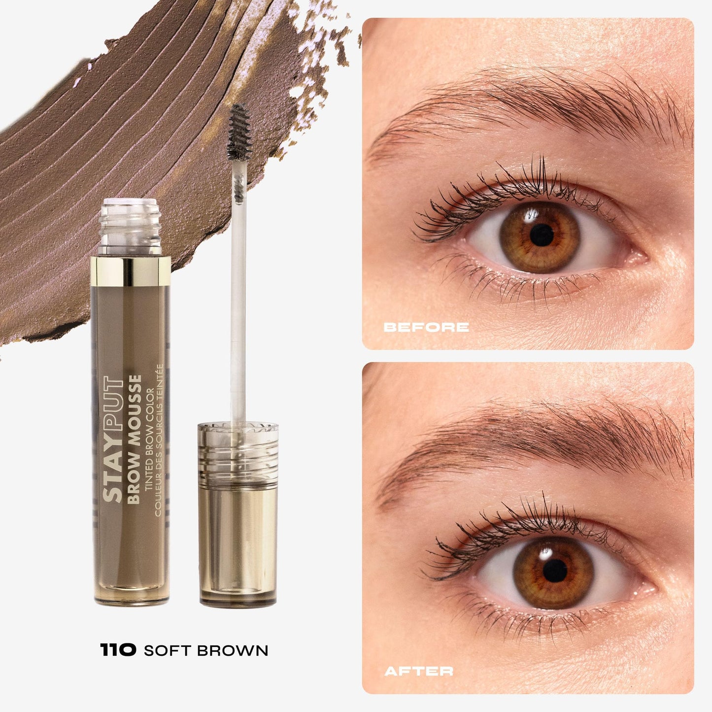Milani Brow Tint- Stay Put Tinted Brow Mousse, Nourishing, High-Pigment infused with Shea Butter, Jojoba Seed Oil & Panthenol Vitamin B5 - Soft Brown