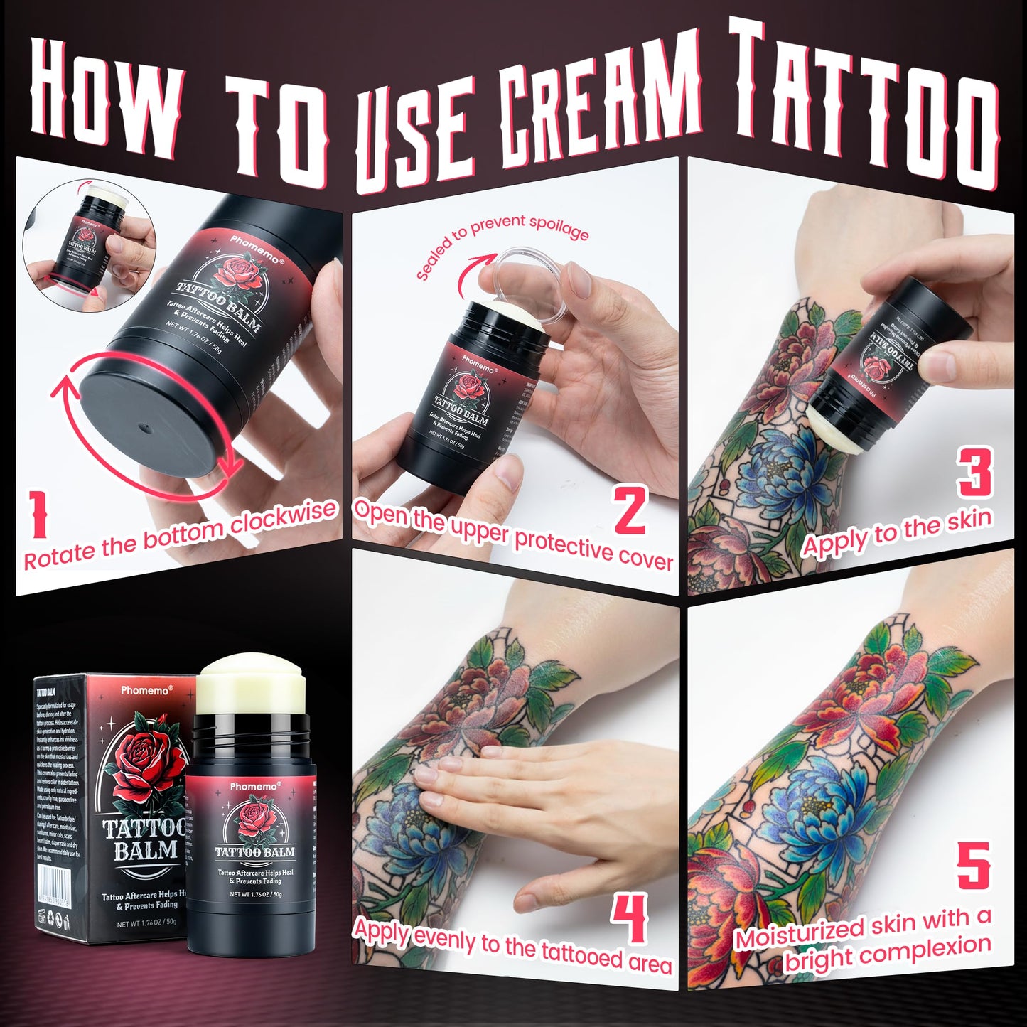 Phomemo Tattoo Aftercare Balm for Healing, Tattoo Butter for Moisturizing, Enhance Color for New & Old Tattoos, 100% Natural & Petroleum-Free Tattoos Cream, 1.76oz, 2 Pack