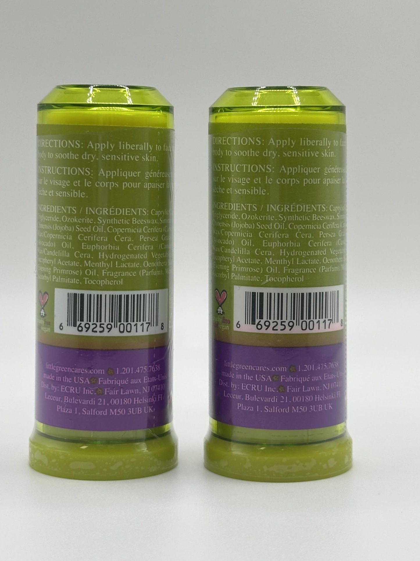 Little Green Kids Soothing Balm, Kids Skincare, Moisturizing Baby Lip Balm for Chapped Lips, Cheeks & Dry Skin, Pack of 2 Sticks, 0.45oz